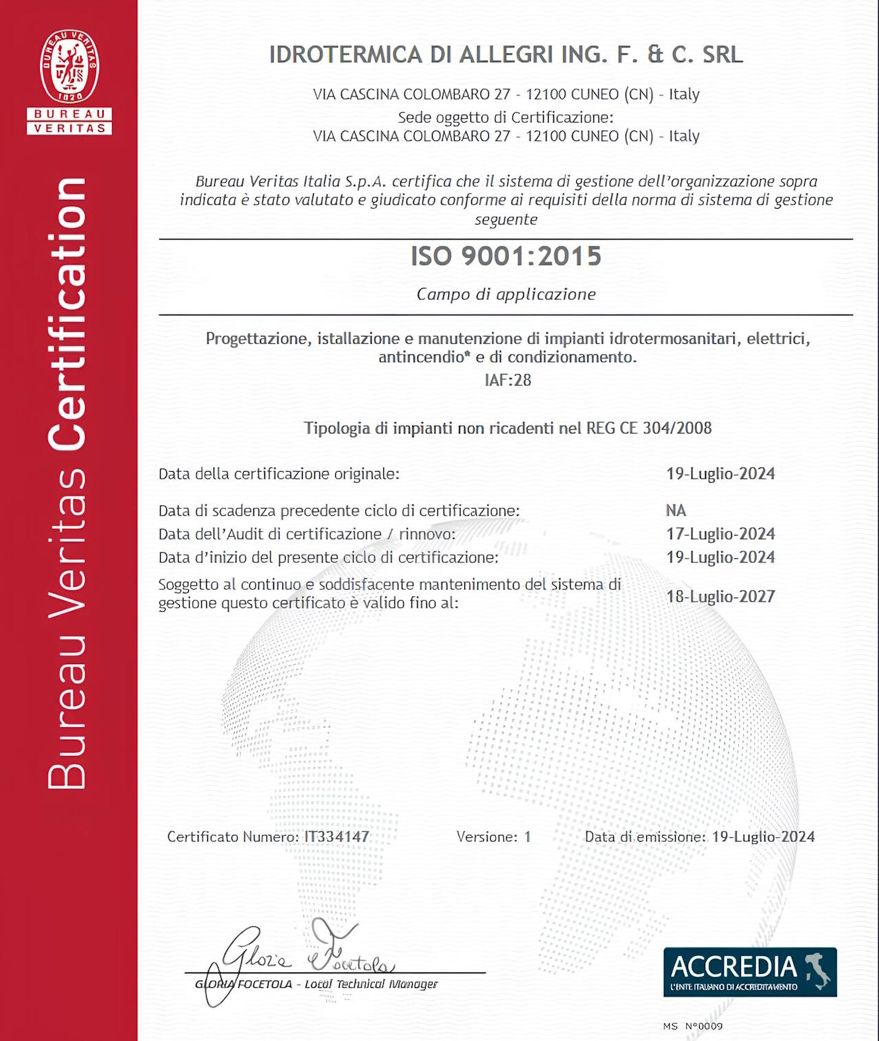 Idrotermica Allegri Certificazioni 5